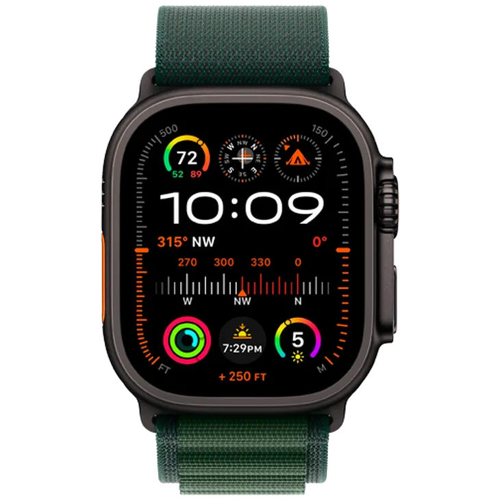 Apple Watch Ultra 2 Noir (Bracelet En Nylon Vert Foncé M)