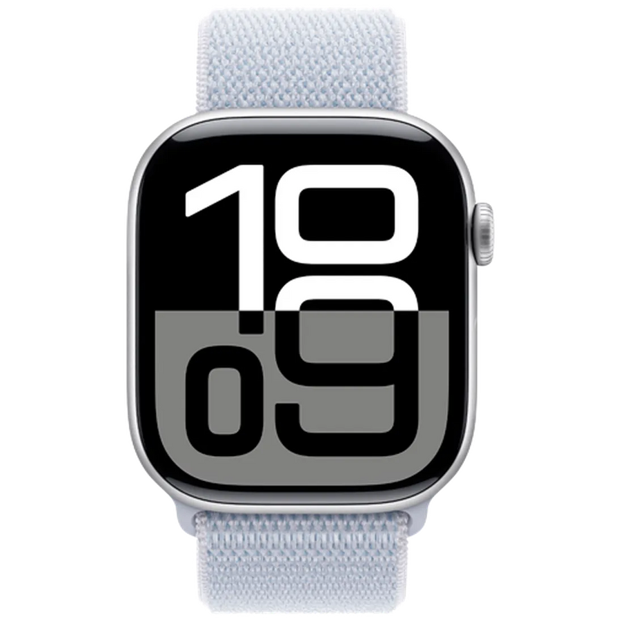 Apple Watch Series 10 46mm Argent (Bracelet En Nylon Bleu Clair)