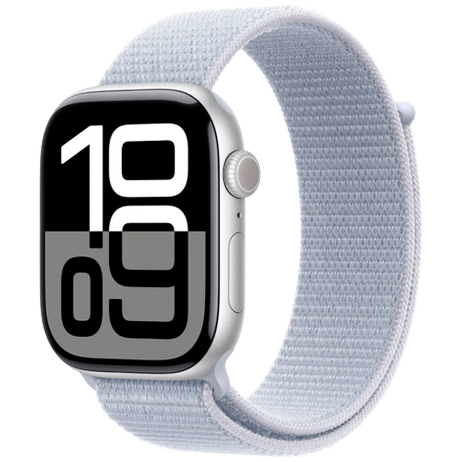 Apple Watch Series 10 4G 46mm Argent (Bracelet En Nylon Bleu Clair)